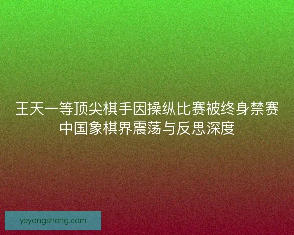 王天一等顶尖棋手因操纵比赛被终身禁赛中国象棋界震荡与反思深度
