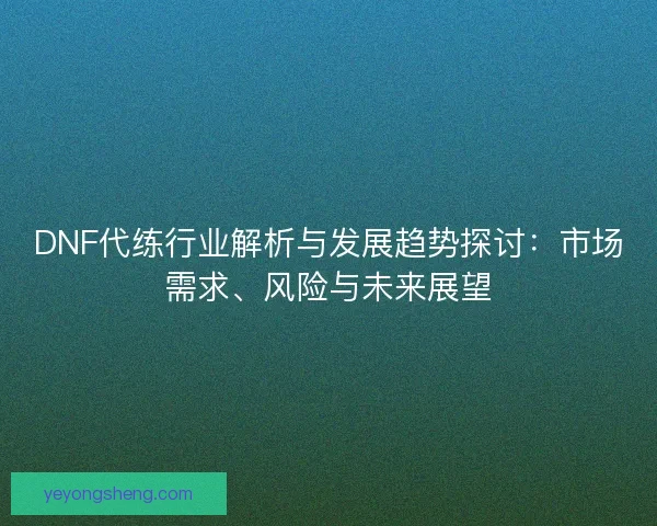 DNF代练行业解析与发展趋势探讨：市场需求、风险与未来展望